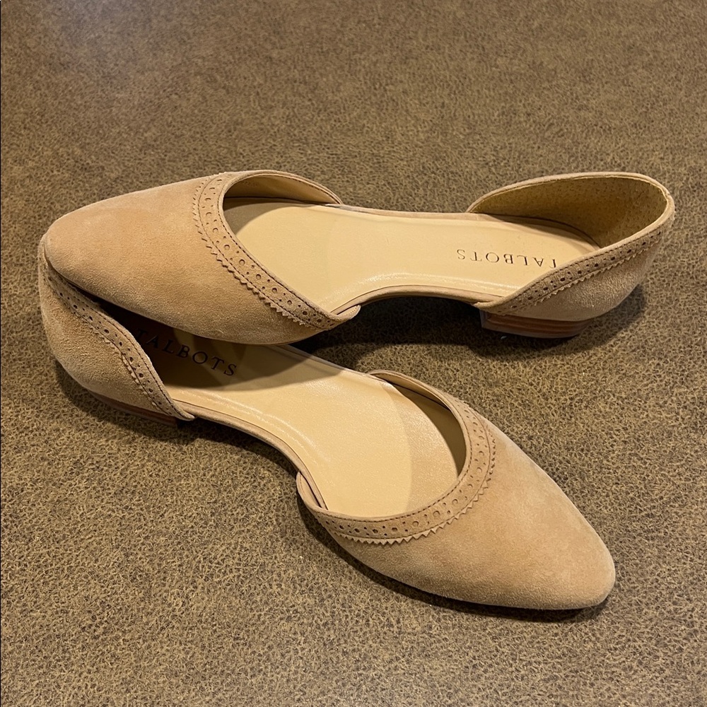 Talbots Edison Spectator  Light Acorn Tan Suede D’Orsay Almond Flats